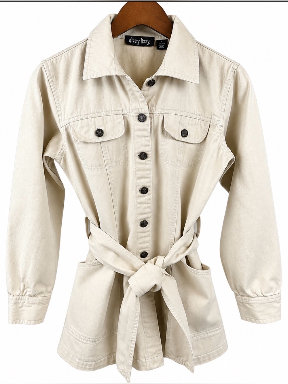 Dizzy Lizzy Cream Cotton Belted Utility Safari Jacket Size S
